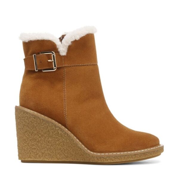 FRANCO SARTO Ulayna Water Resistant Suede Fleece Wedge Bootie, Brown, 10, NWT - Picture 5 of 16